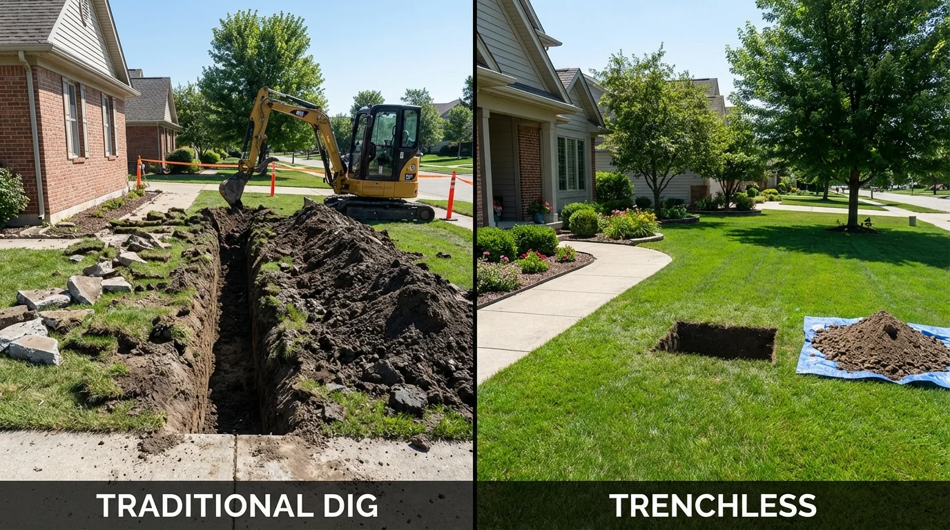 Trenchless sewer repair with minimal yard damage versus traditional excavation in Pinebluff, NC